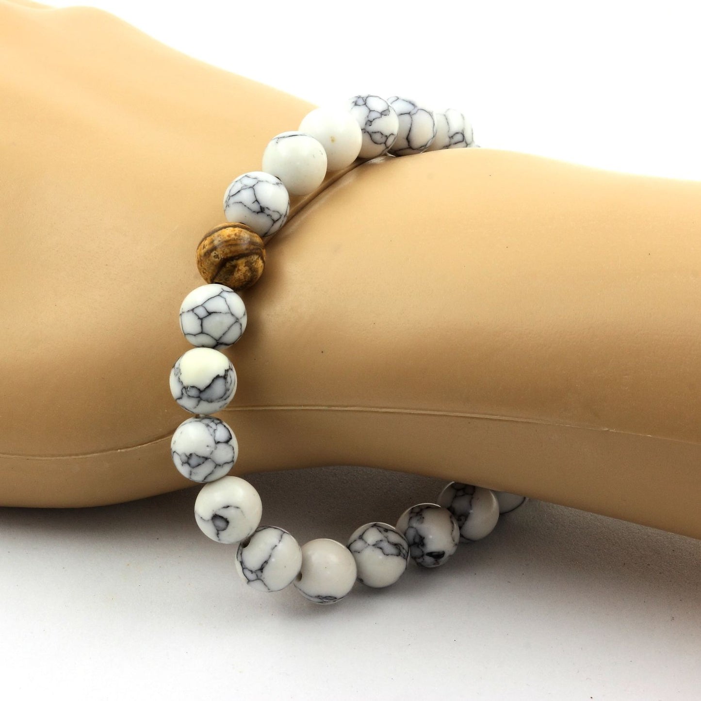Howlite + Jaspe Paysage. Bracelet en Perles naturelles