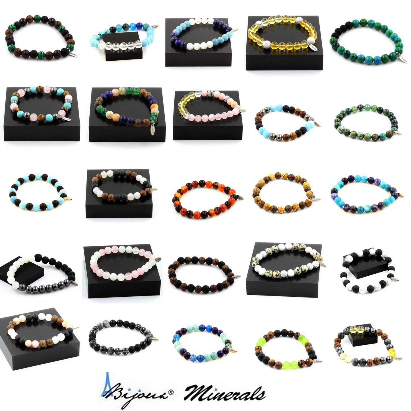 Lapis Lazuli + Onyx noir mat. Bracelet en Perles naturelles