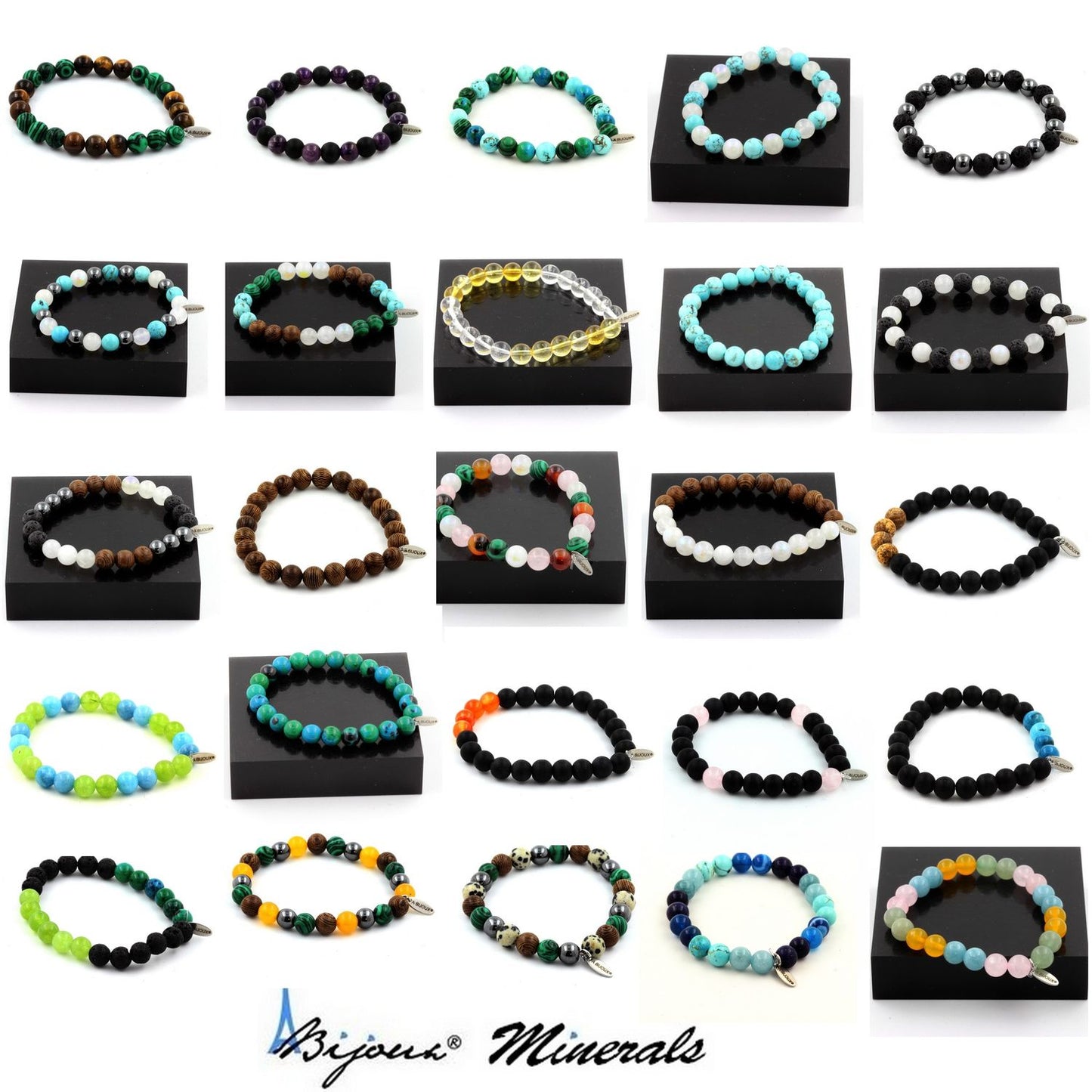 Lapis Lazuli + Onyx noir mat. Bracelet en Perles naturelles