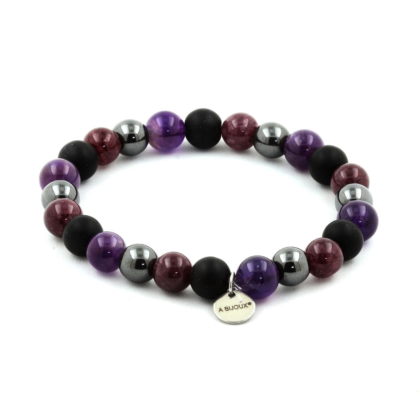 Améthyste + Hématite + Lépidolite + Onyx noir mat. Bracelet en Perles naturelles