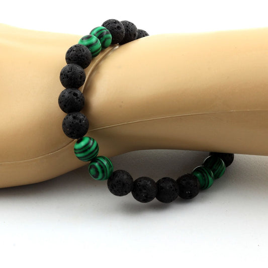 Malachite (avec résine) + Lave. Bracelet en Perles naturelles