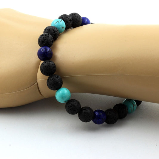 Lapis Lazuli + Turquoise + Lave. Bracelet en Perles naturelles