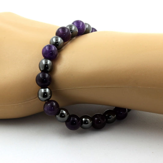 Améthyste + Hématite. Bracelet en Perles naturelles
