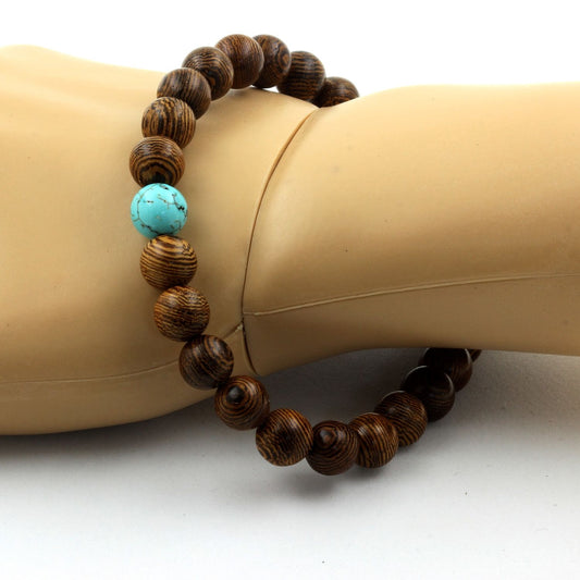 bois + Turquoise. Bracelet en Perles naturelles