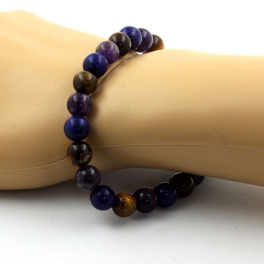 Lapis Lazuli + Oeil de Tigre + Améthyste. Bracelet en Perles naturelles