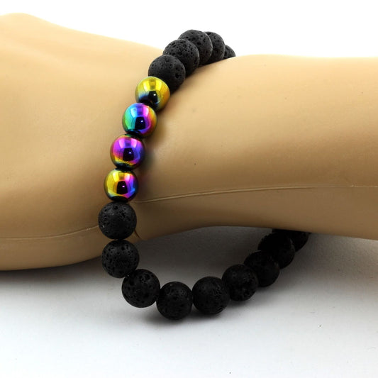 Lave + Hématite multicolore. Bracelet en Perles naturelles