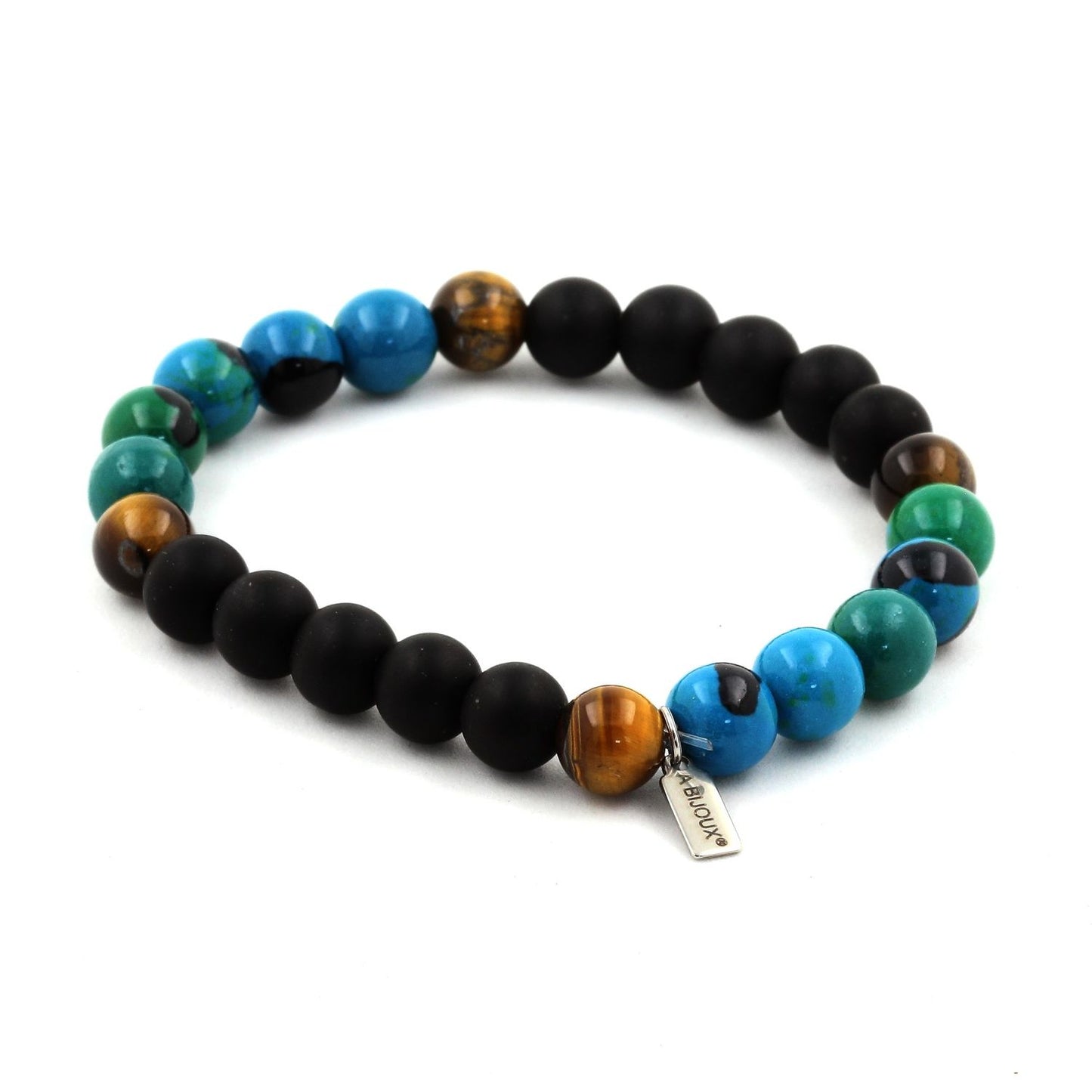Chrysocolle + Oeil de Tigre + Onyx noir mat. Bracelet en Perles naturelles
