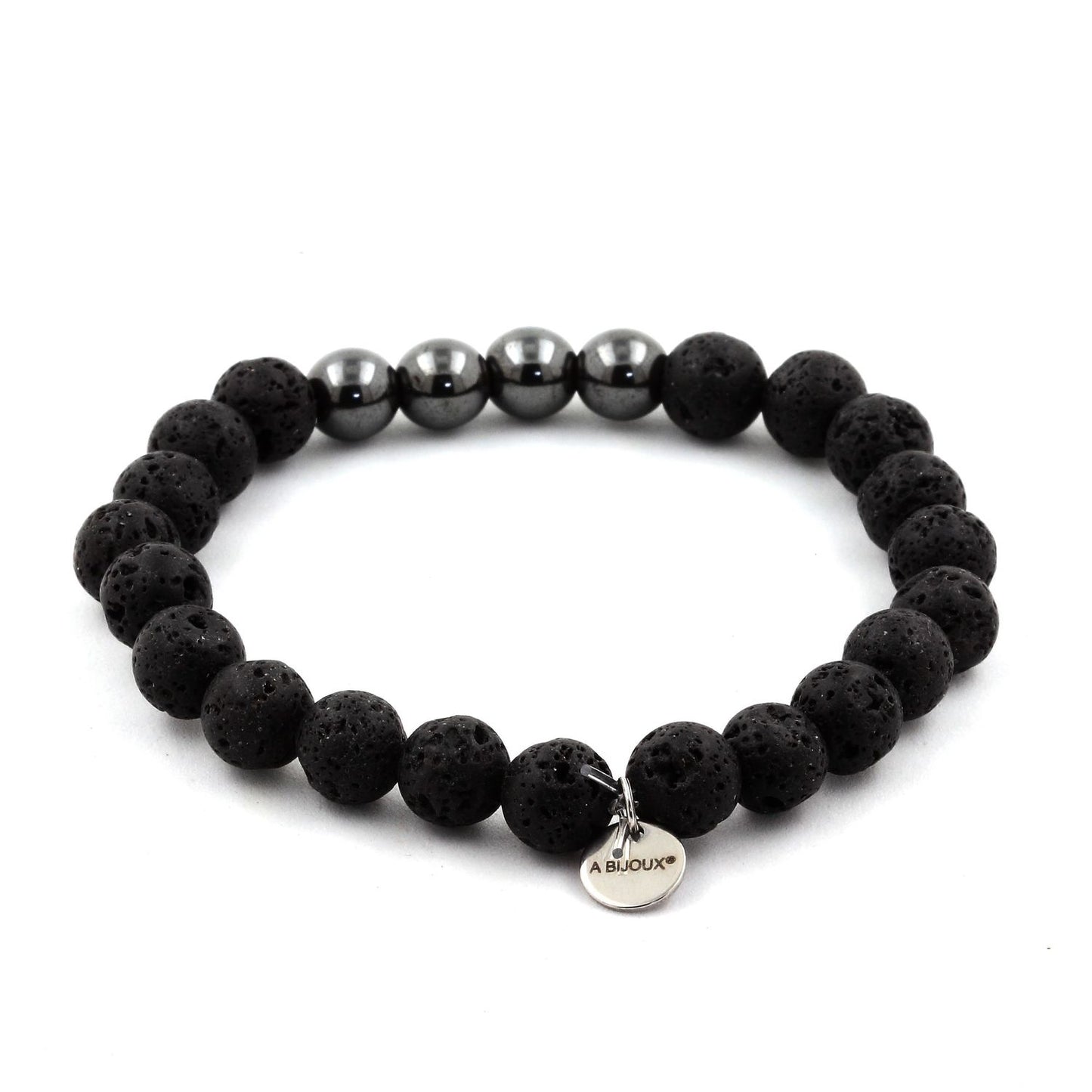 Lave + Hématite. Bracelet en Perles naturelles