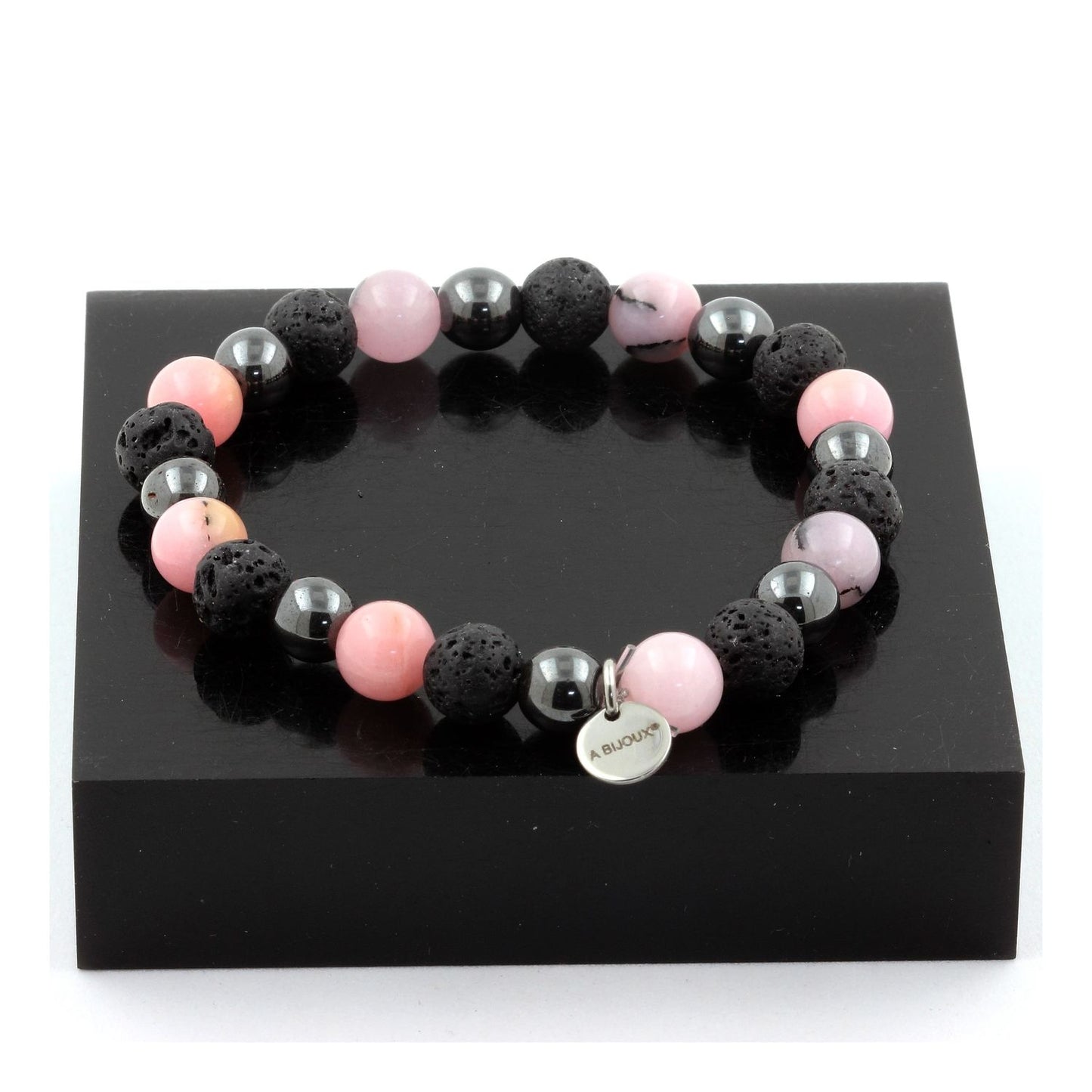 Opale Rose + Hématite + Lave. Bracelet en Perles naturelles