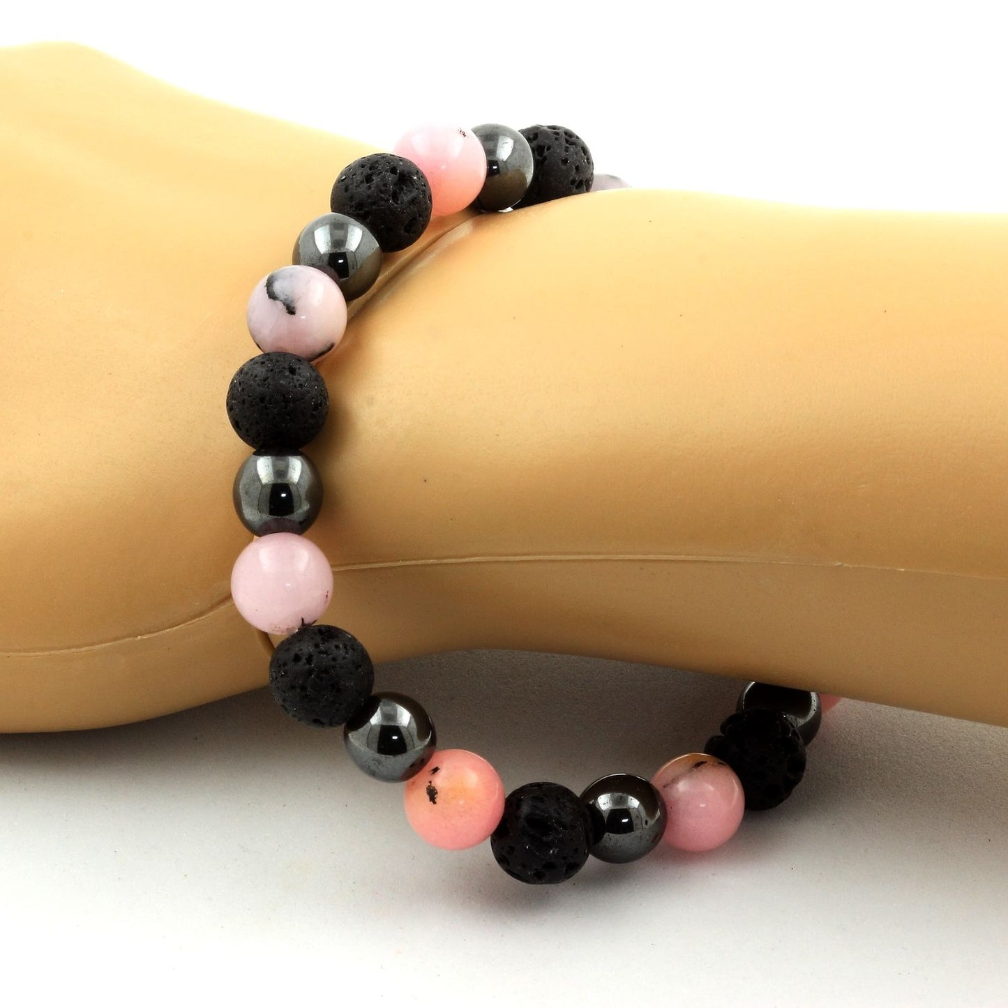 Opale Rose + Hématite + Lave. Bracelet en Perles naturelles