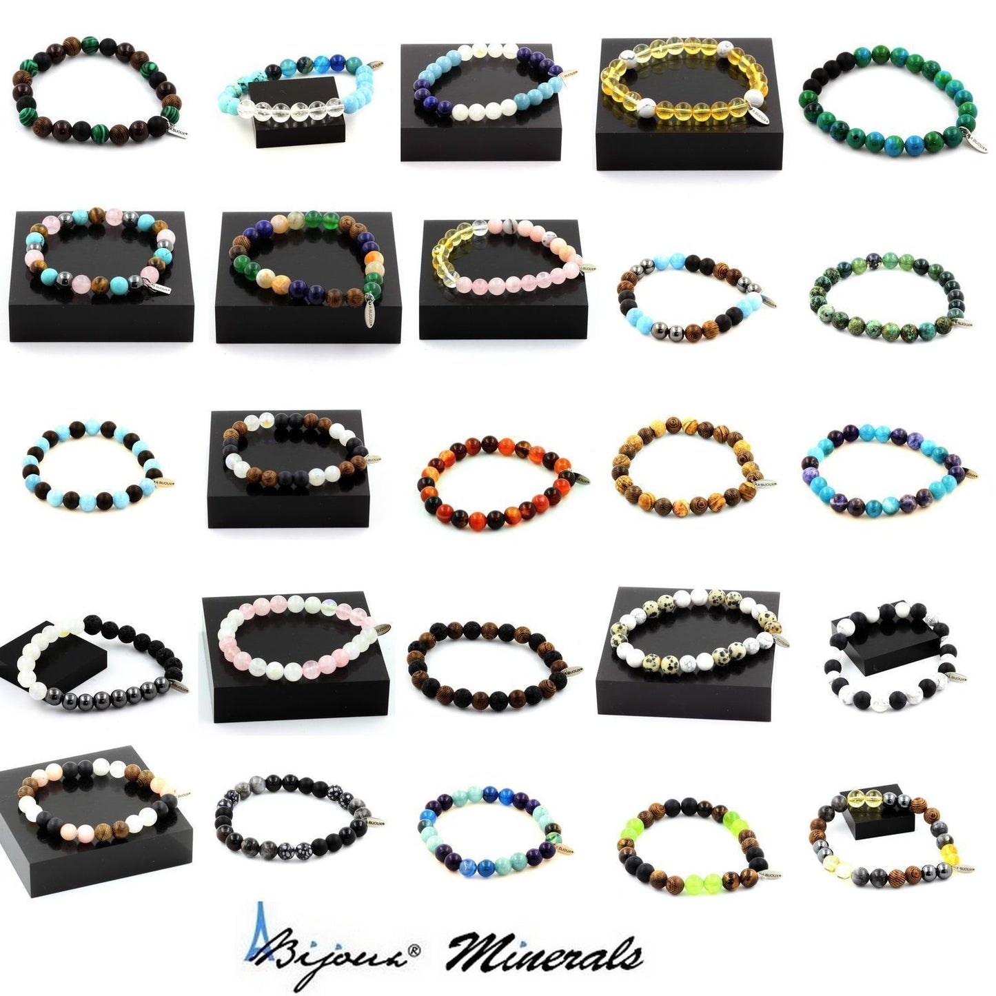 Opale Rose + Hématite + Lave. Bracelet en Perles naturelles