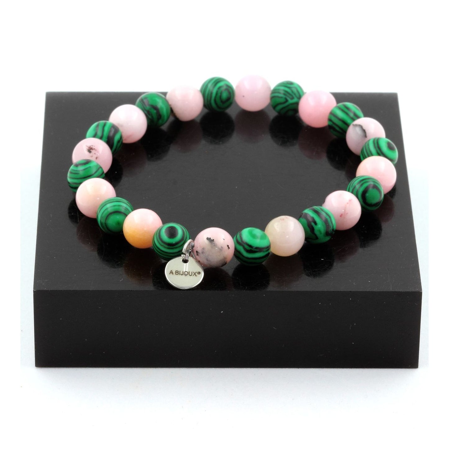 Opale Rose + Malachite (avec résine). Bracelet en Perles naturelles