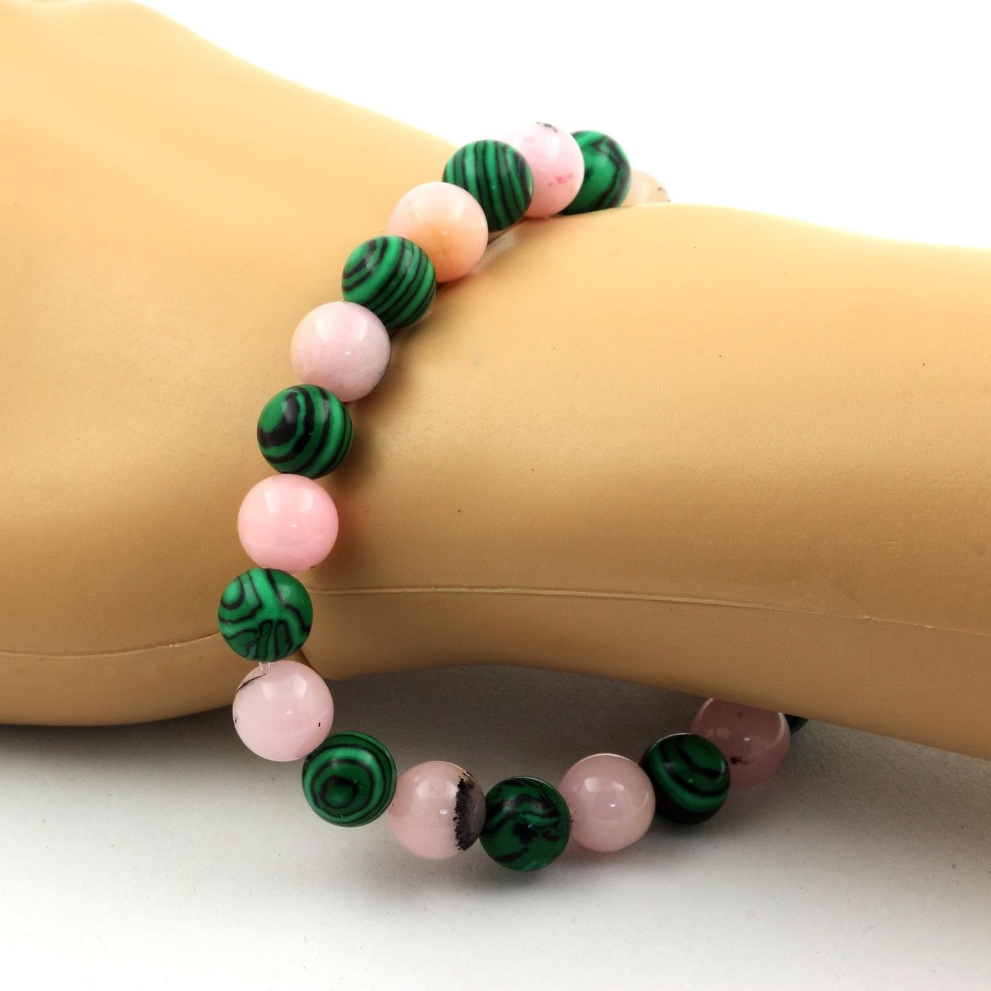 Opale Rose + Malachite (avec résine). Bracelet en Perles naturelles
