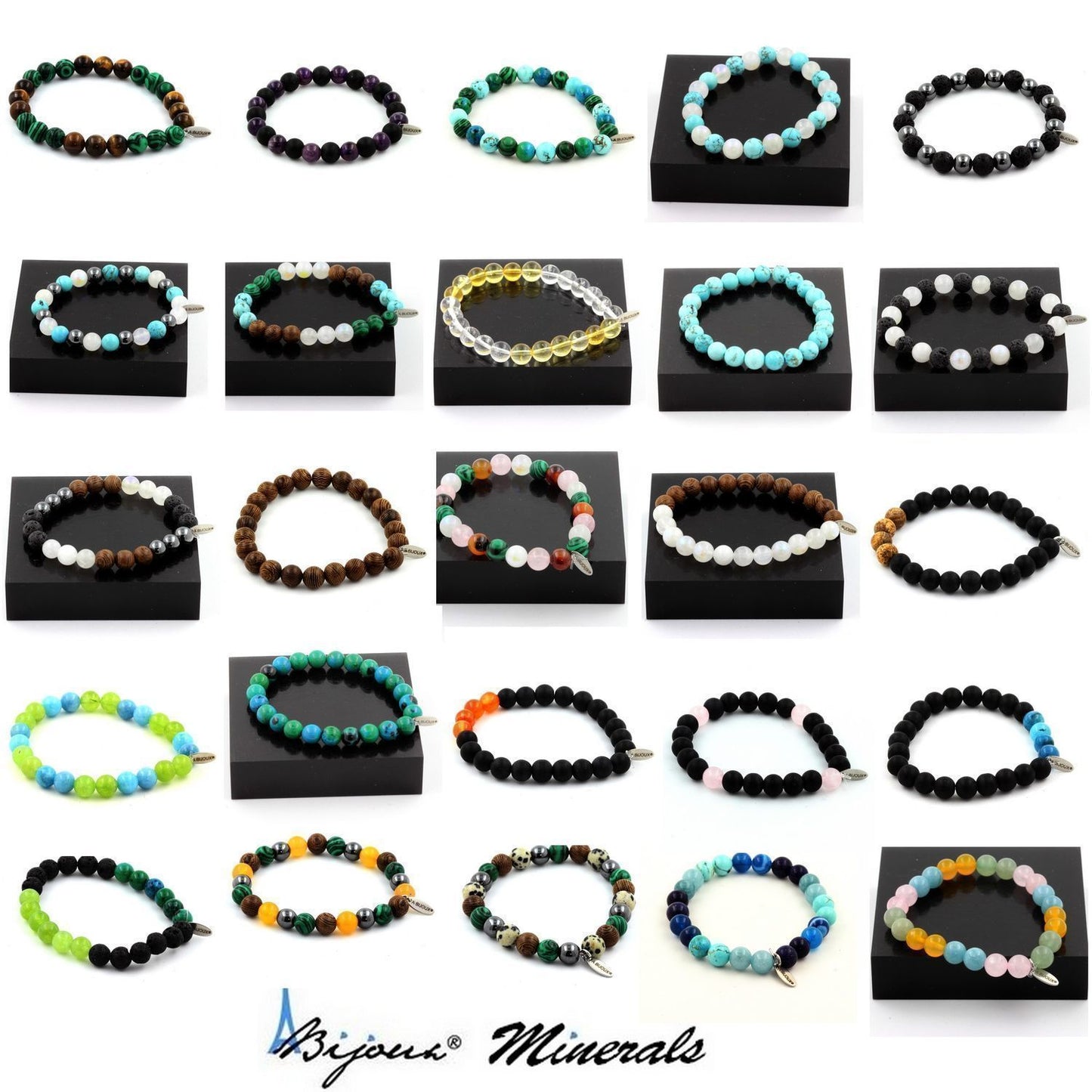 Turquoise + Chrysocolle + Labradorite + bois. Bracelet en Perles naturelles