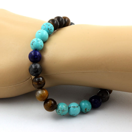 Labradorite + Oeil de Tigre + Turquoise + Lapis Lazuli. Bracelet en Perles naturelles