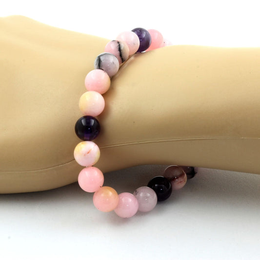 Opale Rose + Améthyste. Bracelet en Perles naturelles