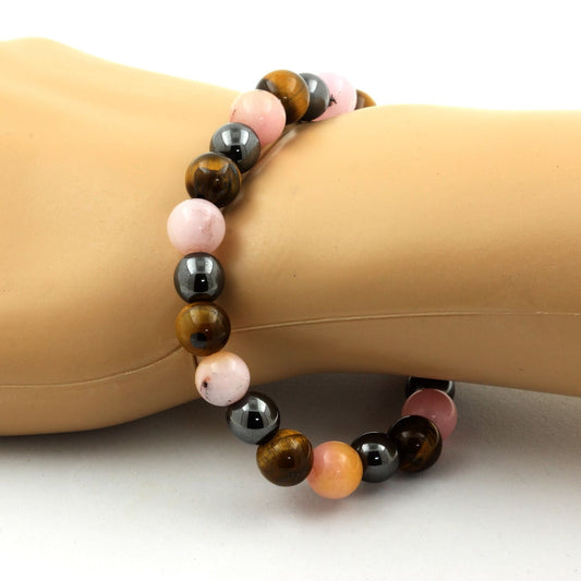 Oeil de Tigre + Opale Rose + Hématite. Bracelet en Perles naturelles