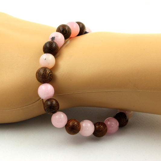 bois + Opale Rose. Bracelet en Perles naturelles