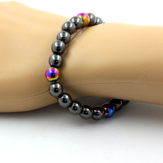 Hématite + Hématite multicolore. Bracelet en Perles naturelles