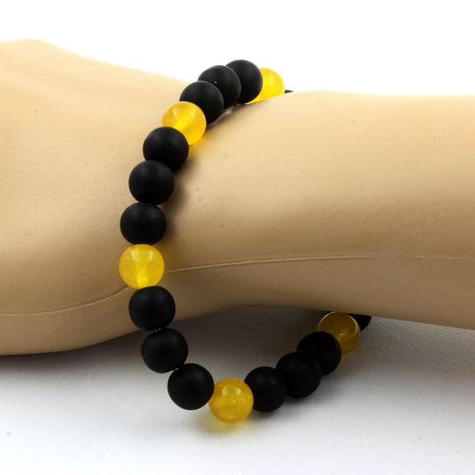 Agate jaune + Onyx noir mat. Bracelet en Perles naturelles