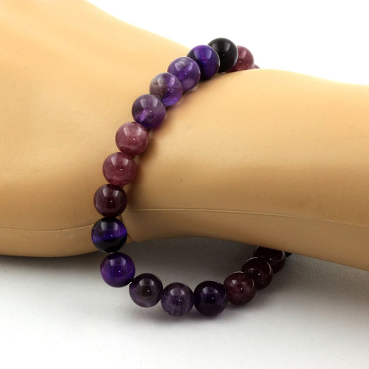 Oeil de Tigre violet + Améthyste + Lépidolite. Bracelet en Perles naturelles