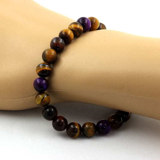 Oeil de Tigre + Oeil de Tigre rouge + Oeil de Tigre violet. Bracelet en Perles naturelles