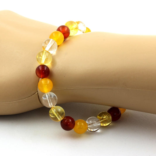 Quartz + Agate jaune + Agate Rouge + Citrine. Bracelet en Perles naturelles