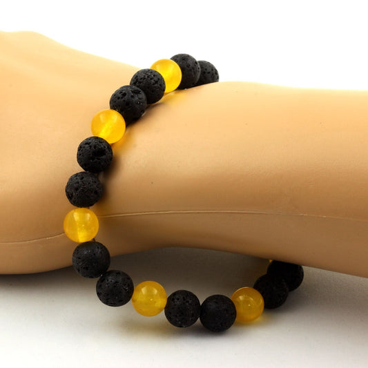 Agate jaune + Lave. Bracelet en Perles naturelles