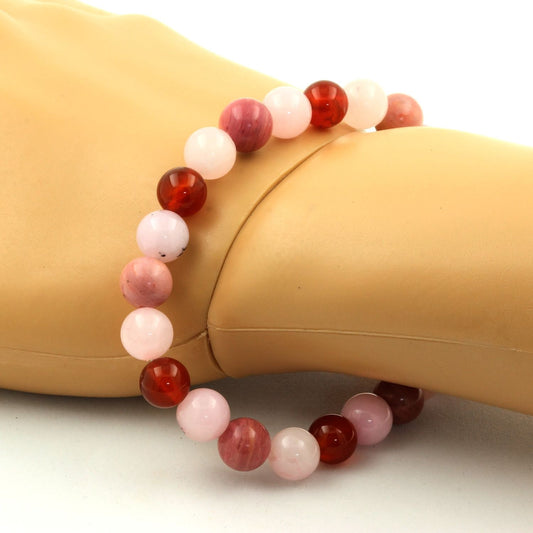 Opale Rose + Rhodonite + Agate Rouge + Quartz rose. Bracelet en Perles naturelles