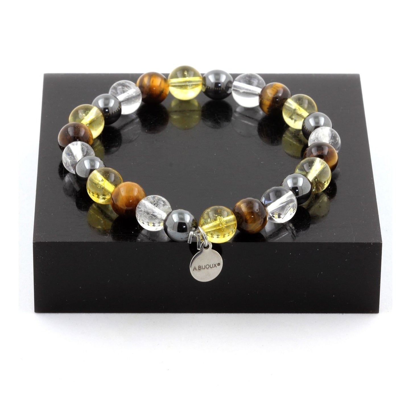 Oeil de Tigre + Citrine + Quartz + Hématite. Bracelet en Perles naturelles