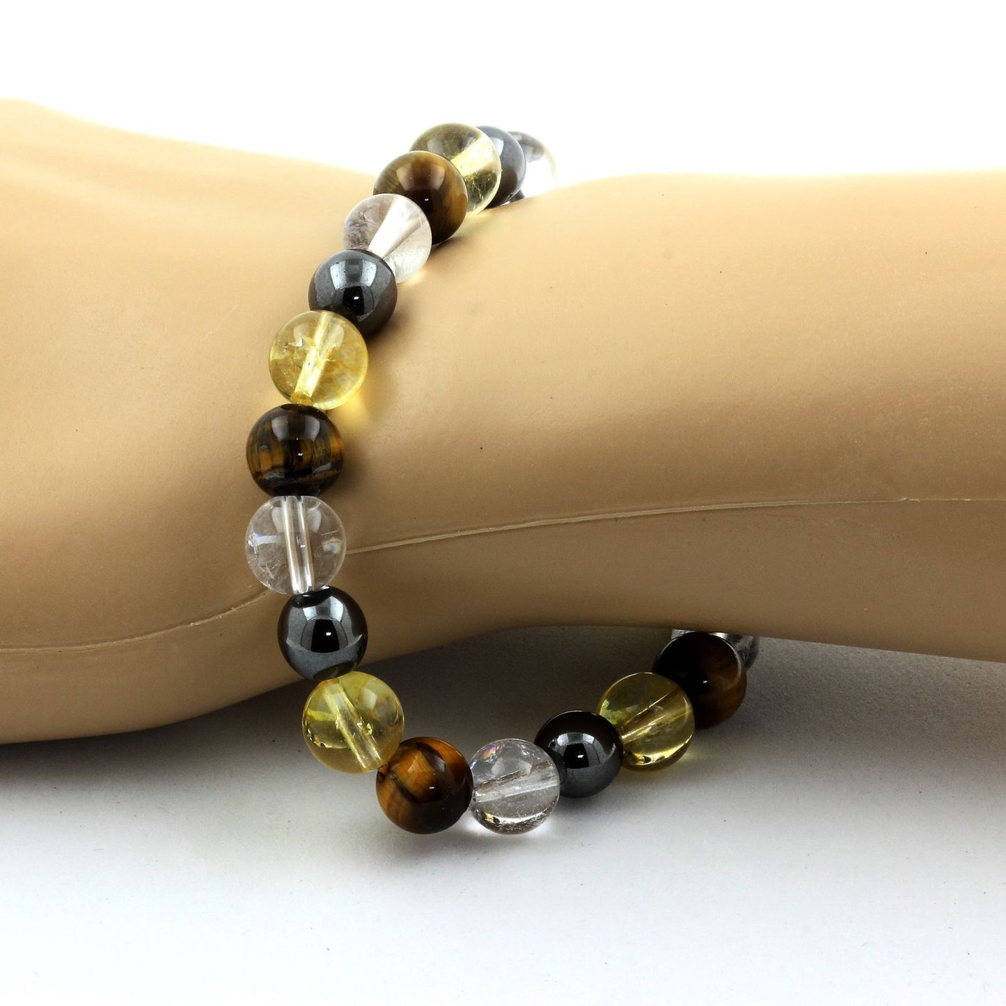 Oeil de Tigre + Citrine + Quartz + Hématite. Bracelet en Perles naturelles