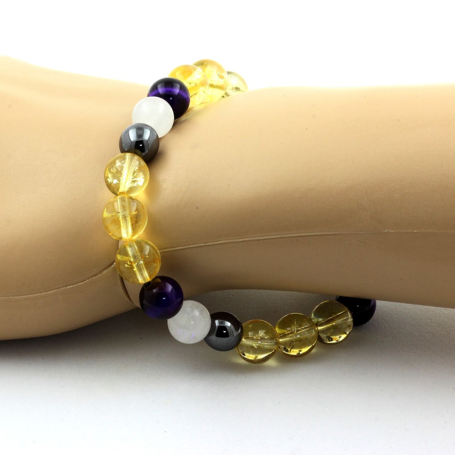 Oeil de Tigre violet + Citrine + Pierre de lune + Hématite. Bracelet en Perles naturelles