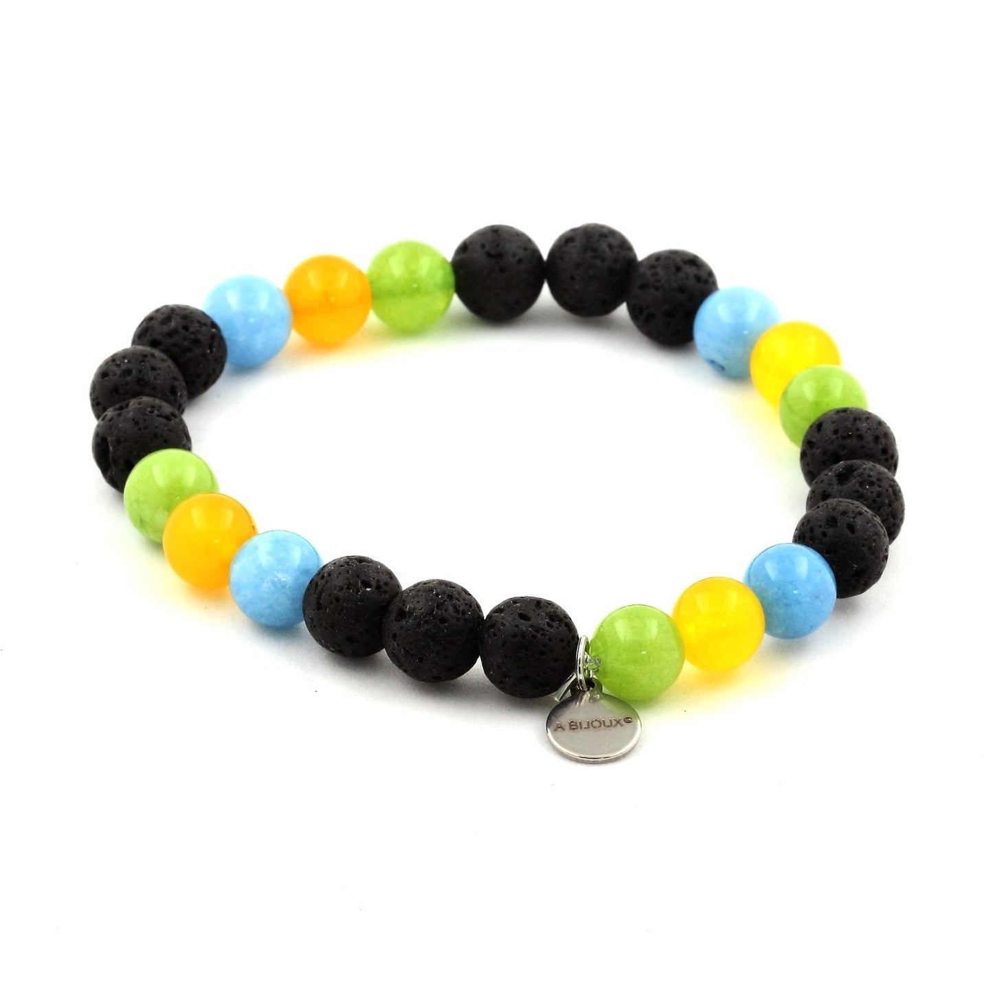 Péridot + Agate jaune + Calcédoine bleu + Lave. Bracelet en Perles naturelles