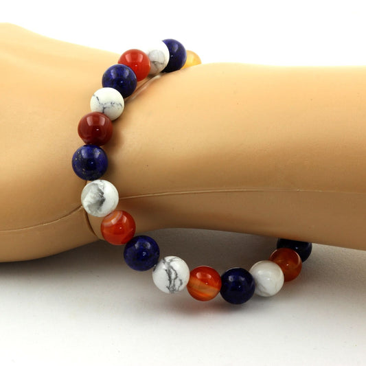 Agate rubanée + Howlite + Lapis Lazuli. Bracelet en Perles naturelles
