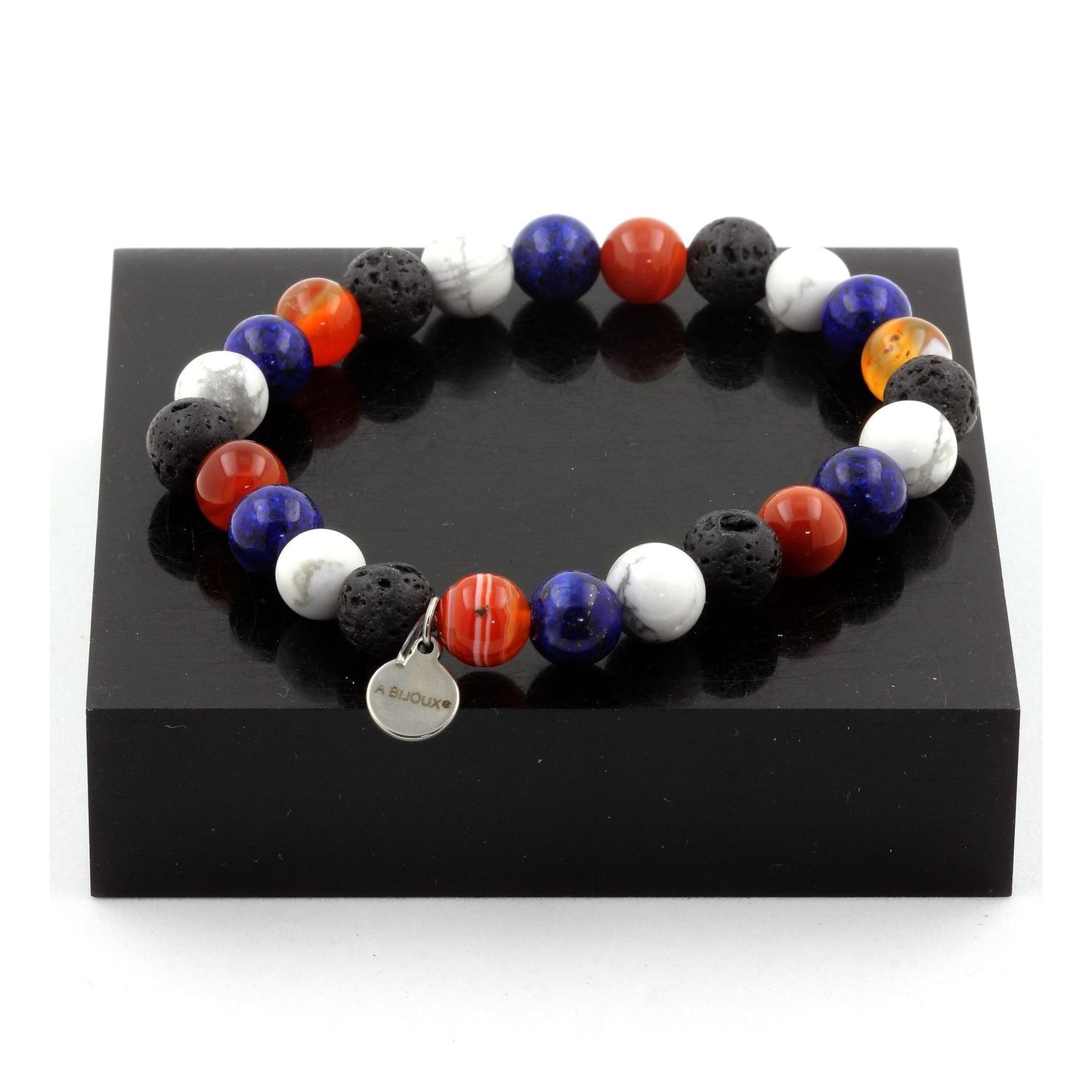 Lapis Lazuli + Agate rubanée + Howlite + Lave. Bracelet en Perles naturelles