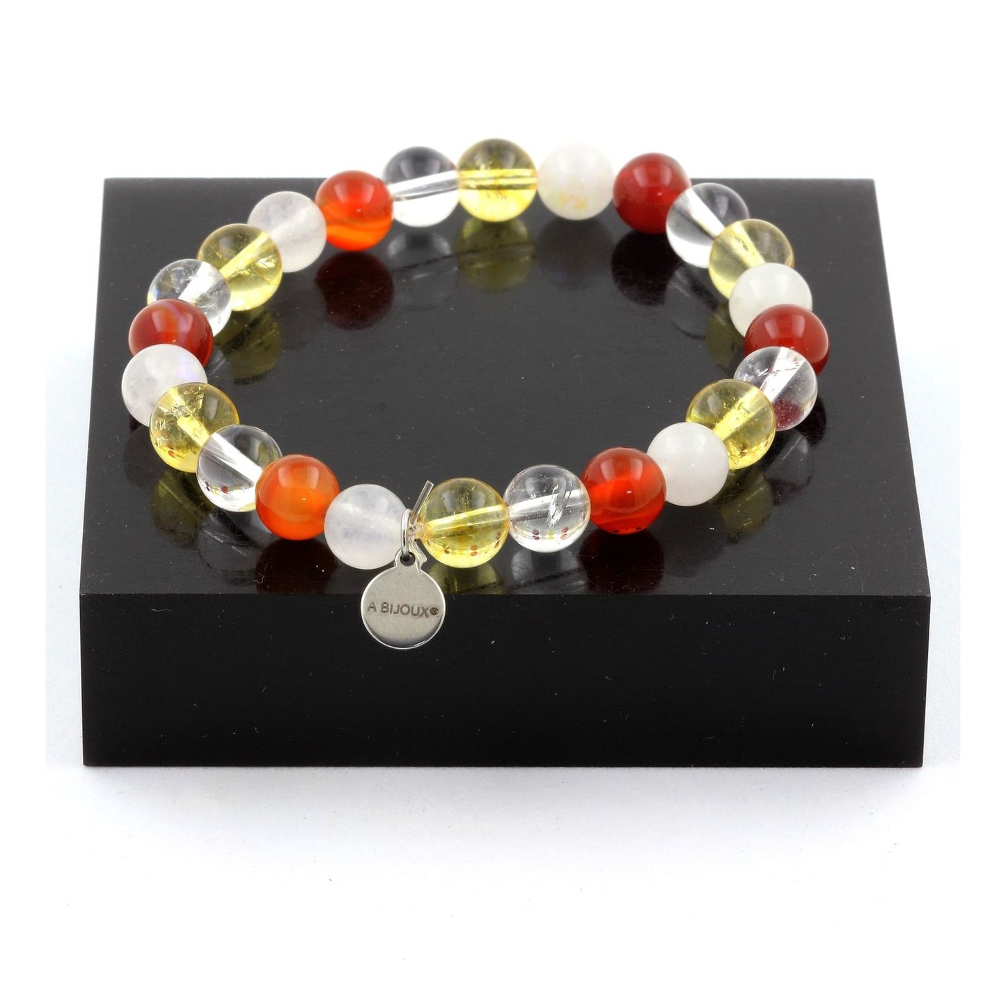 Pierre de lune + Citrine + Quartz + Agate rubanée. Bracelet en Perles naturelles