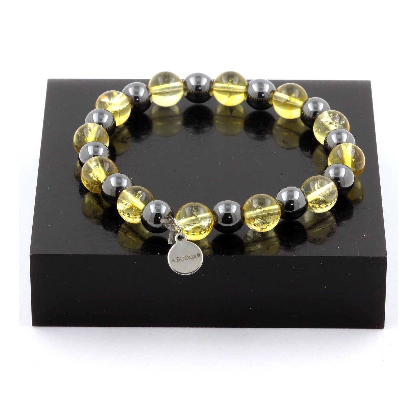 Citrine + Hématite. Bracelet en Perles naturelles