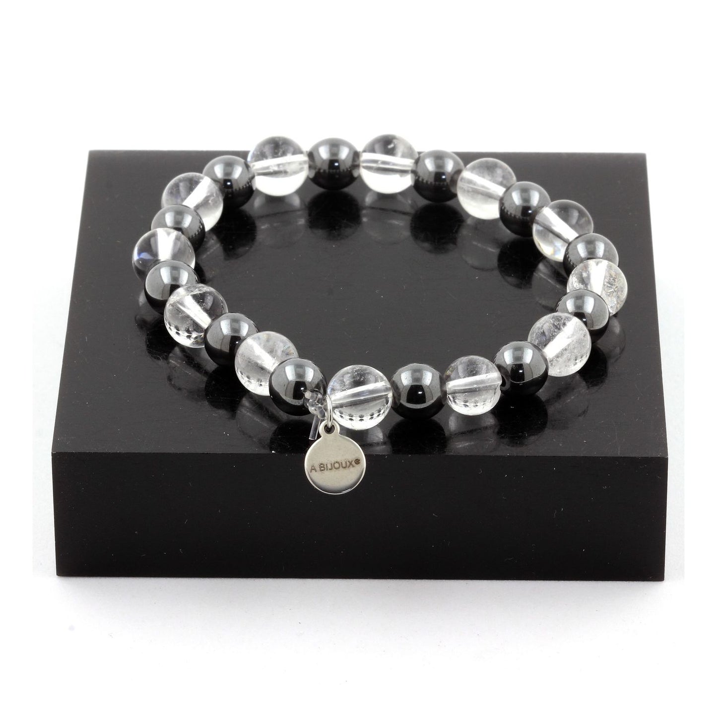 Quartz + Hématite. Bracelet en Perles naturelles