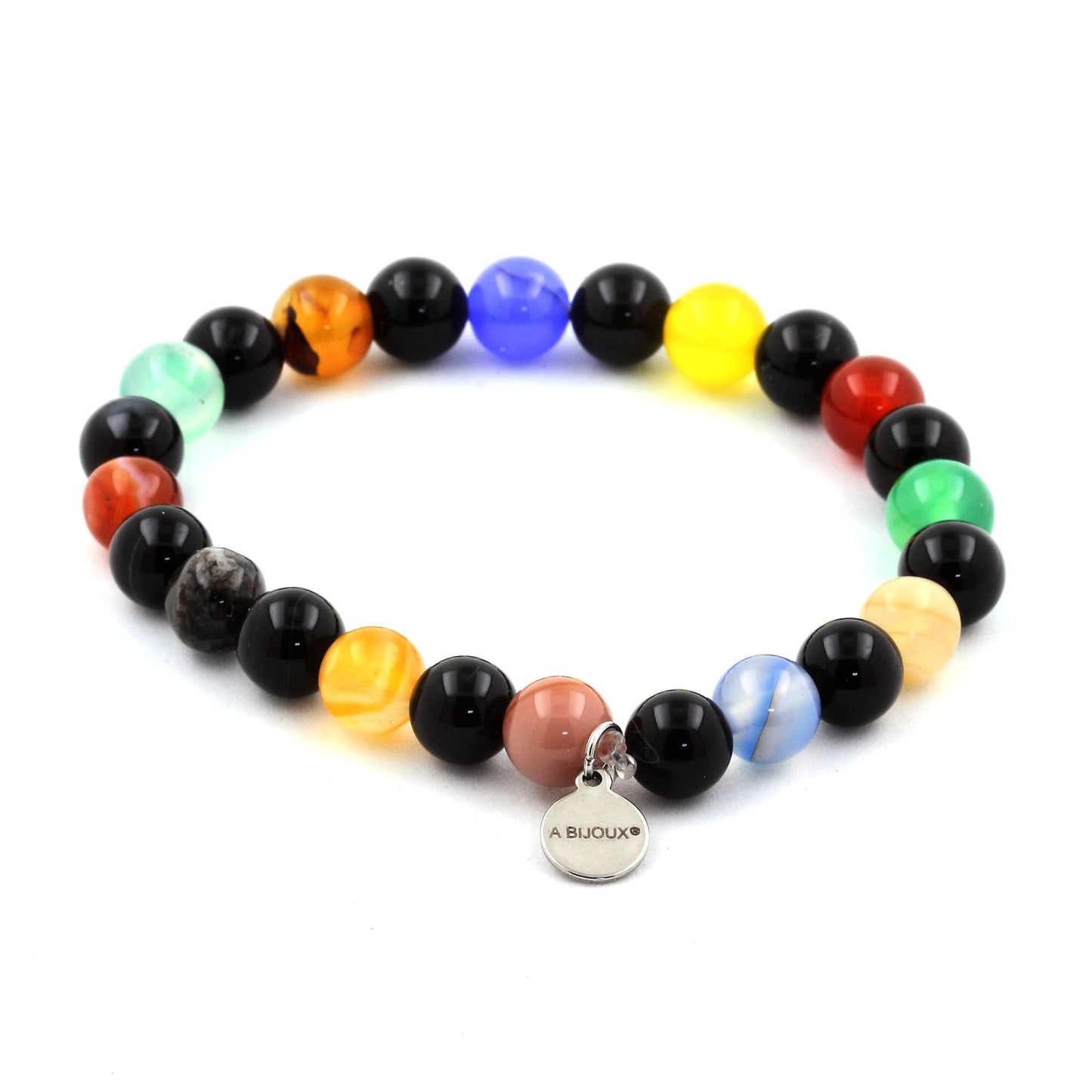 Agate multicolore + Agate noire. Bracelet en Perles naturelles
