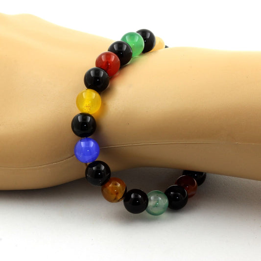 Agate multicolore + Agate noire. Bracelet en Perles naturelles