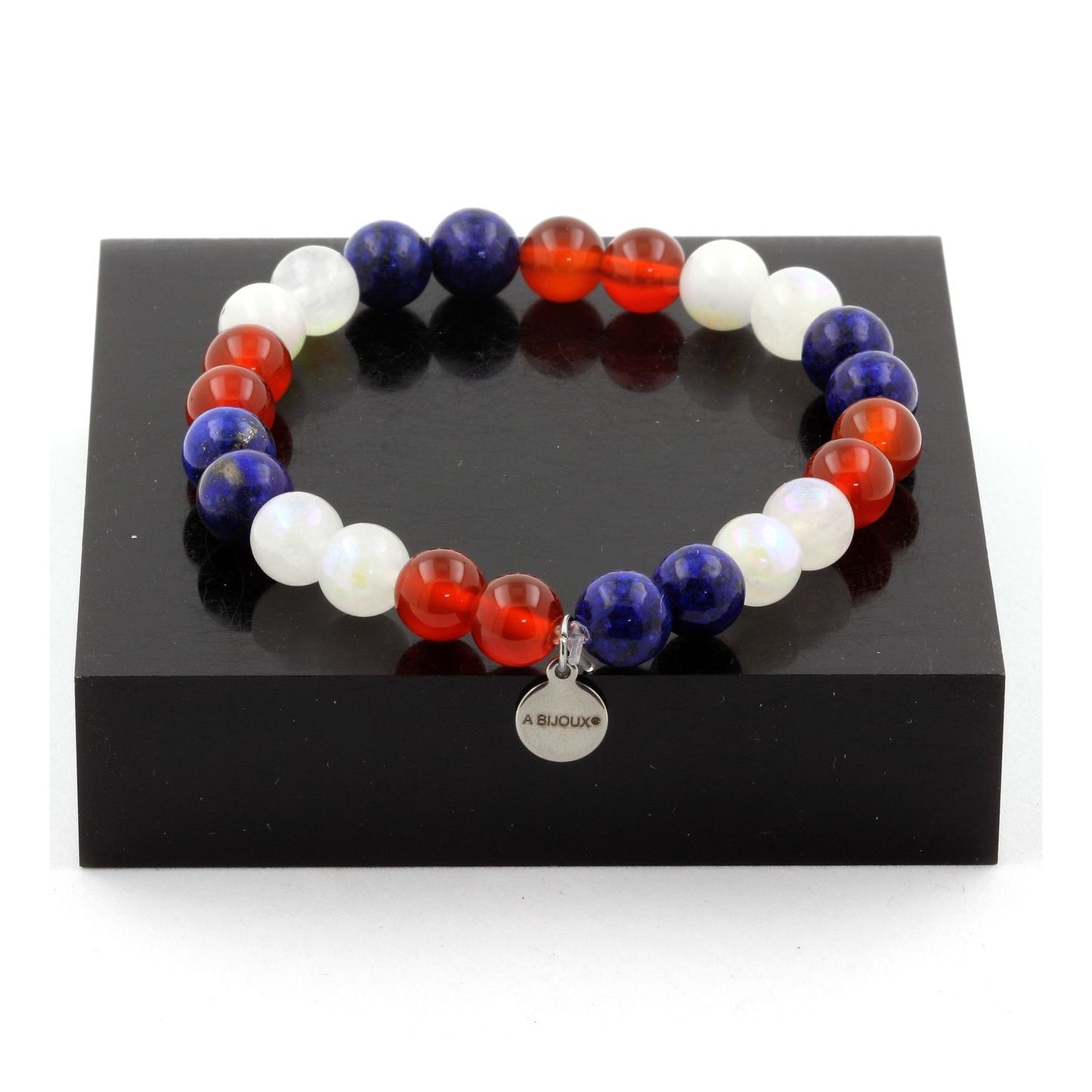 Agate Rouge + Pierre de lune + Lapis Lazuli. Bracelet en Perles naturelles