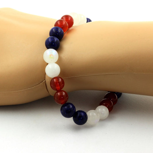 Agate Rouge + Pierre de lune + Lapis Lazuli. Bracelet en Perles naturelles