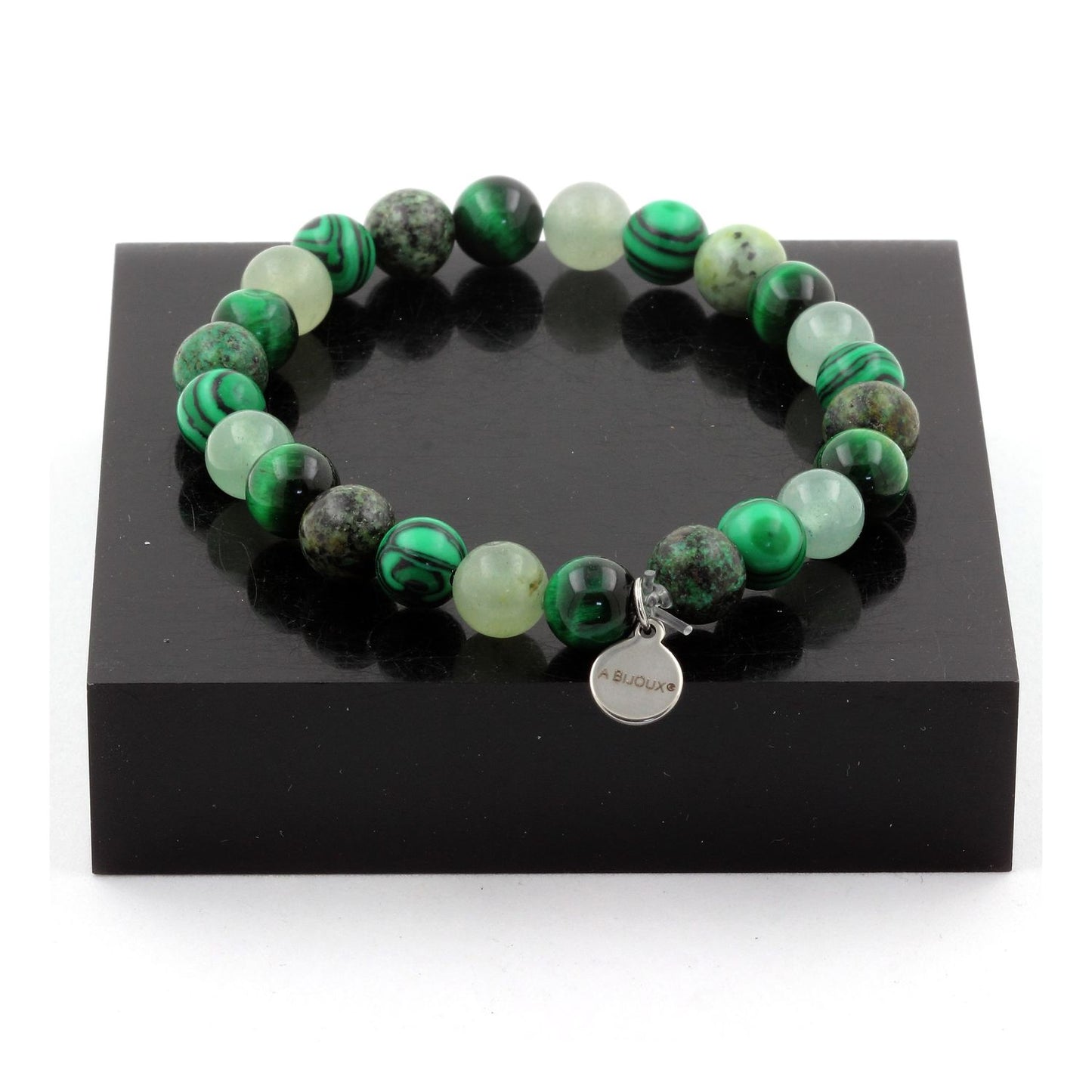 Oeil de Tigre vert + Malachite (avec résine) + Aventurine + Turquoise Africaine. Bracelet en Perles naturelles