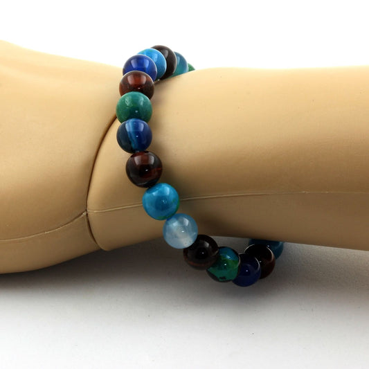 Oeil de Tigre rouge + Chrysocolle + Agate rubanée bleu. Bracelet en Perles naturelles