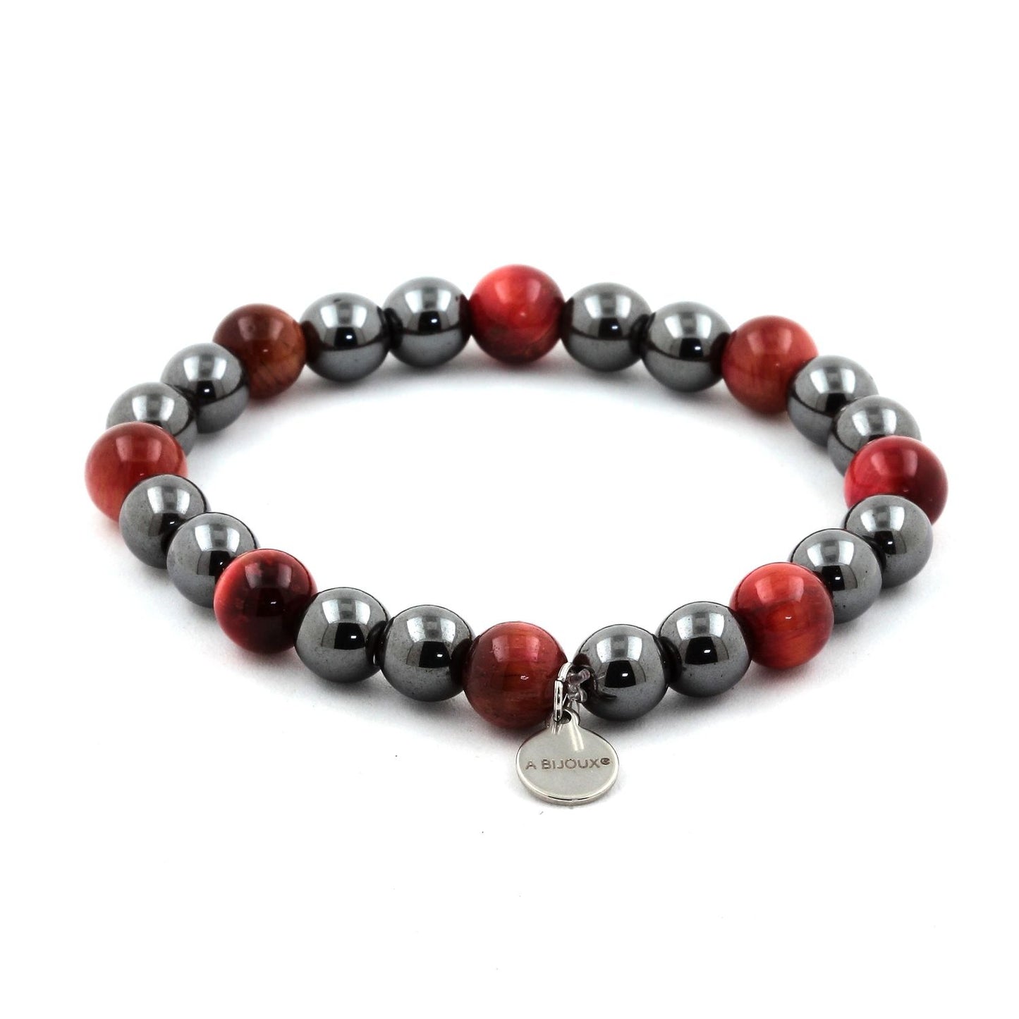 Oeil de Tigre rose rouge + Hématite. Bracelet en Perles naturelles