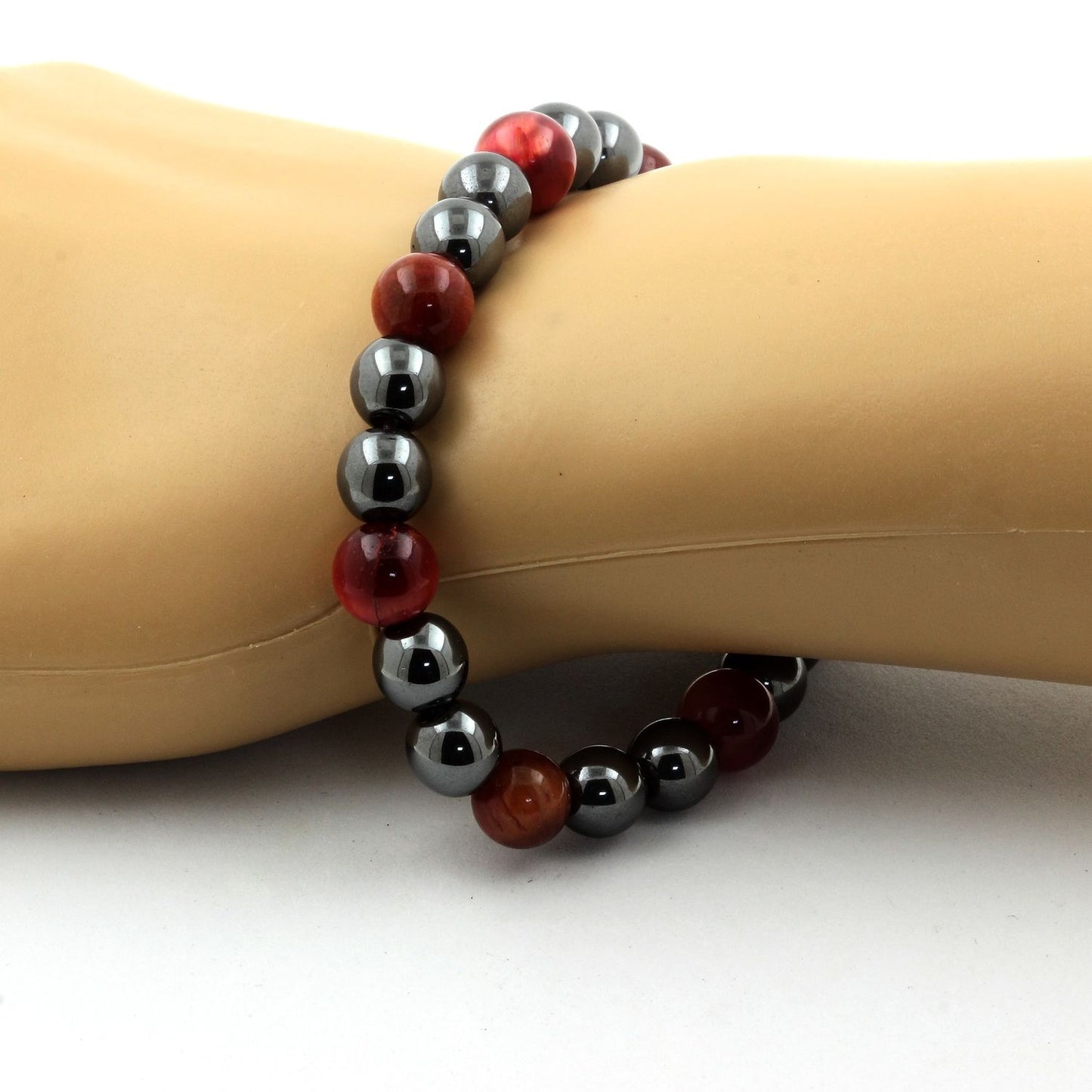 Oeil de Tigre rose rouge + Hématite. Bracelet en Perles naturelles