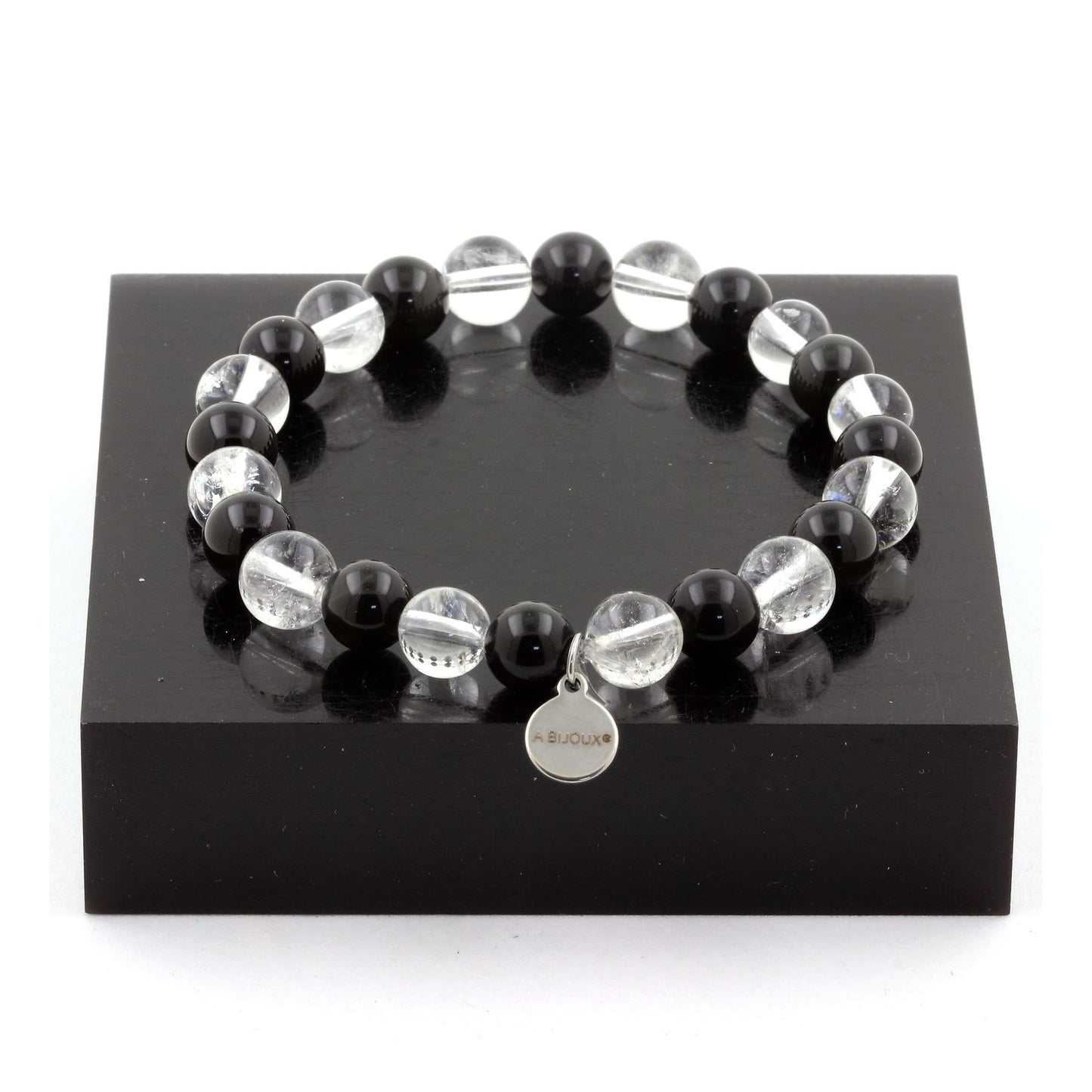 Obsidienne noire + Quartz. Bracelet en Perles naturelles