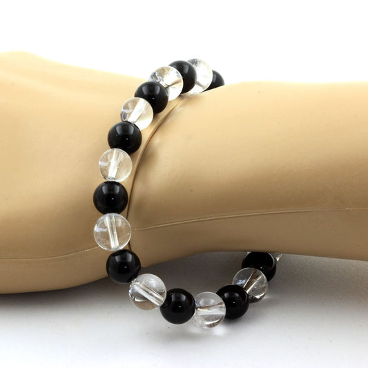 Obsidienne noire + Quartz. Bracelet en Perles naturelles