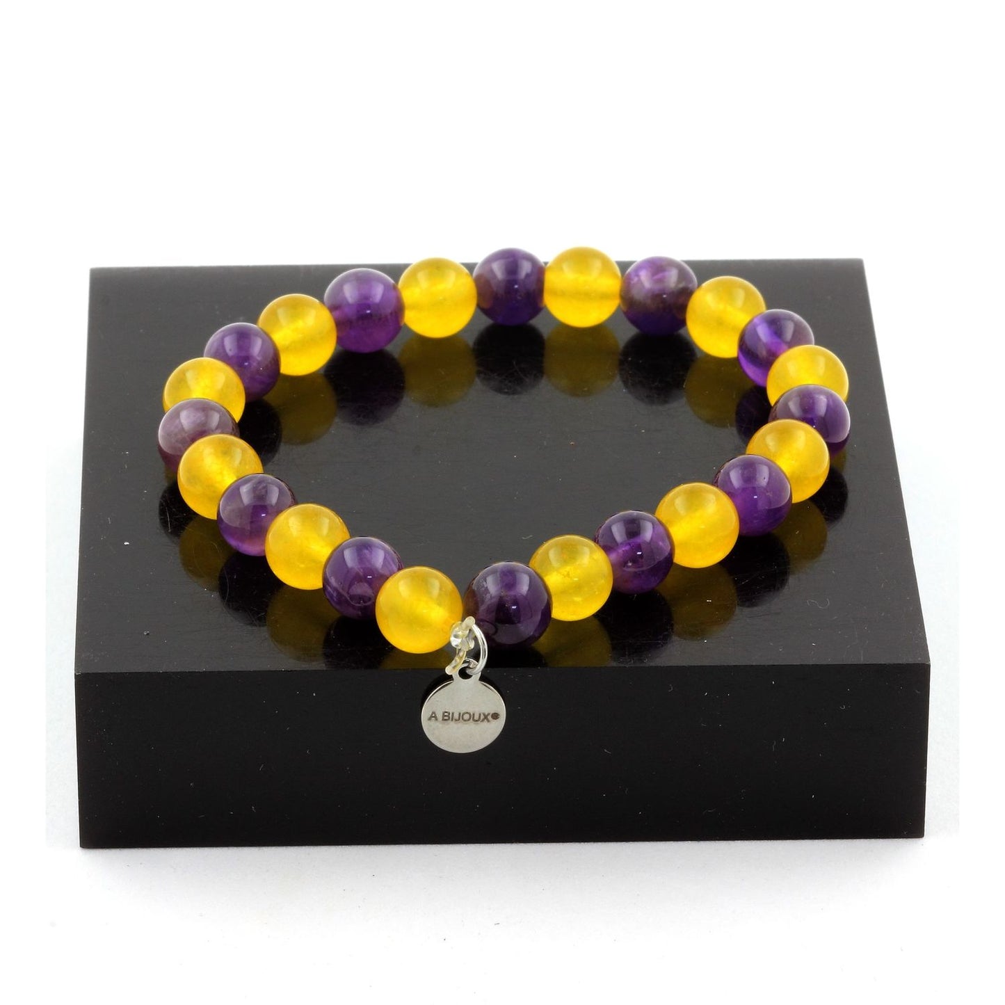 Améthyste + Agate jaune. Bracelet en Perles naturelles
