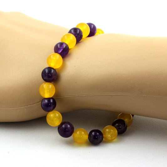 Améthyste + Agate jaune. Bracelet en Perles naturelles